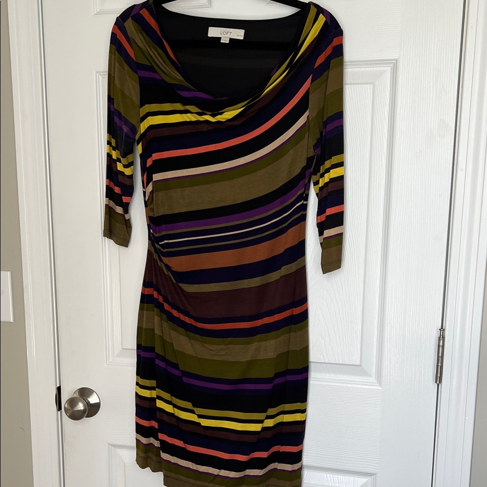 LOFT Colorful Striped Long Sleeve Dress